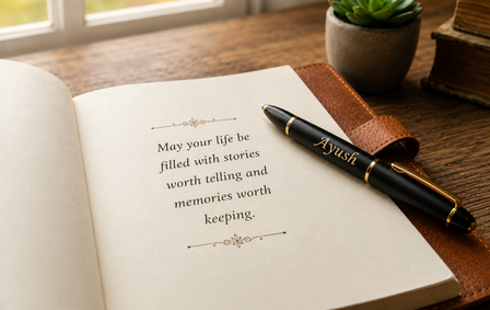 Customised pen with name engraved on the barrel, presented in a gift box