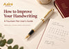Aairo fountain pen beside a notebook with handwriting practice, showing how to improve handwriting with daily practice.