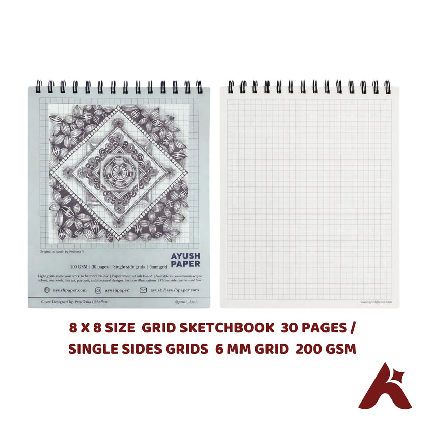 8 X 8 SIZE  GRID SKETCHBOOK  30 PAGES / SINGLE SIDES GRIDS  6 MM GRID  200 GSM