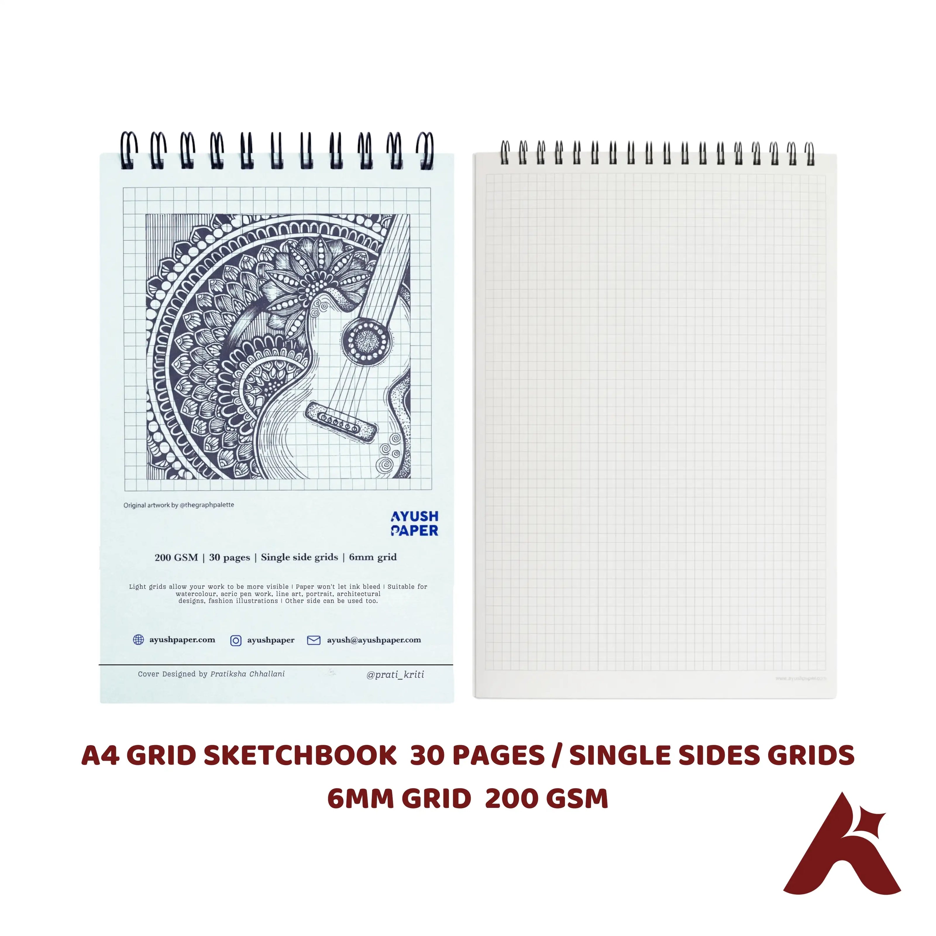 A4 GRID SKETCHBOOK  30 PAGES / SINGLE SIDES GRIDS  6MM GRID  200 GSM