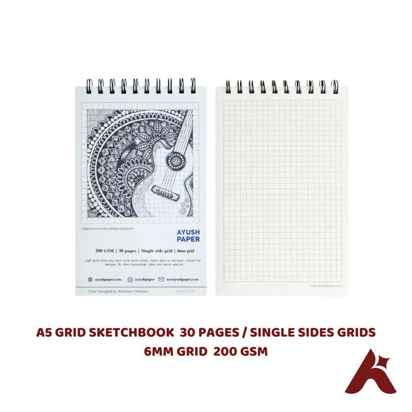 A5 GRID SKETCHBOOK  30 PAGES / SINGLE SIDES GRIDS  6MM GRID  200 GSM