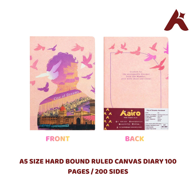 A5 SIZE HARD BOUND RULED CANVAS DIARY NOTEBOOK 100 PAGES / 200 SIDES