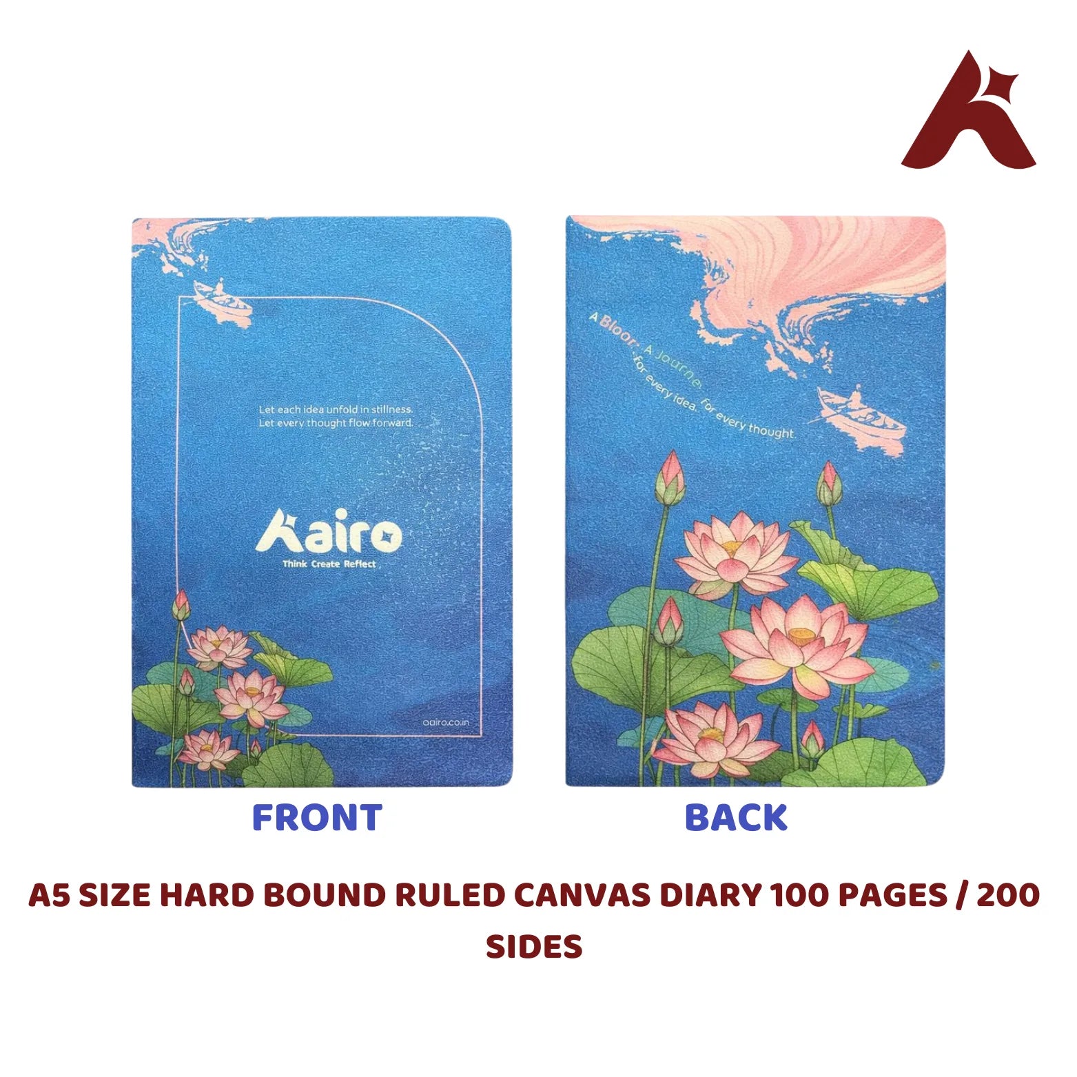 A5 SIZE HARD BOUND RULED CANVAS DIARY NOTEBOOK 100 PAGES / 200 SIDES