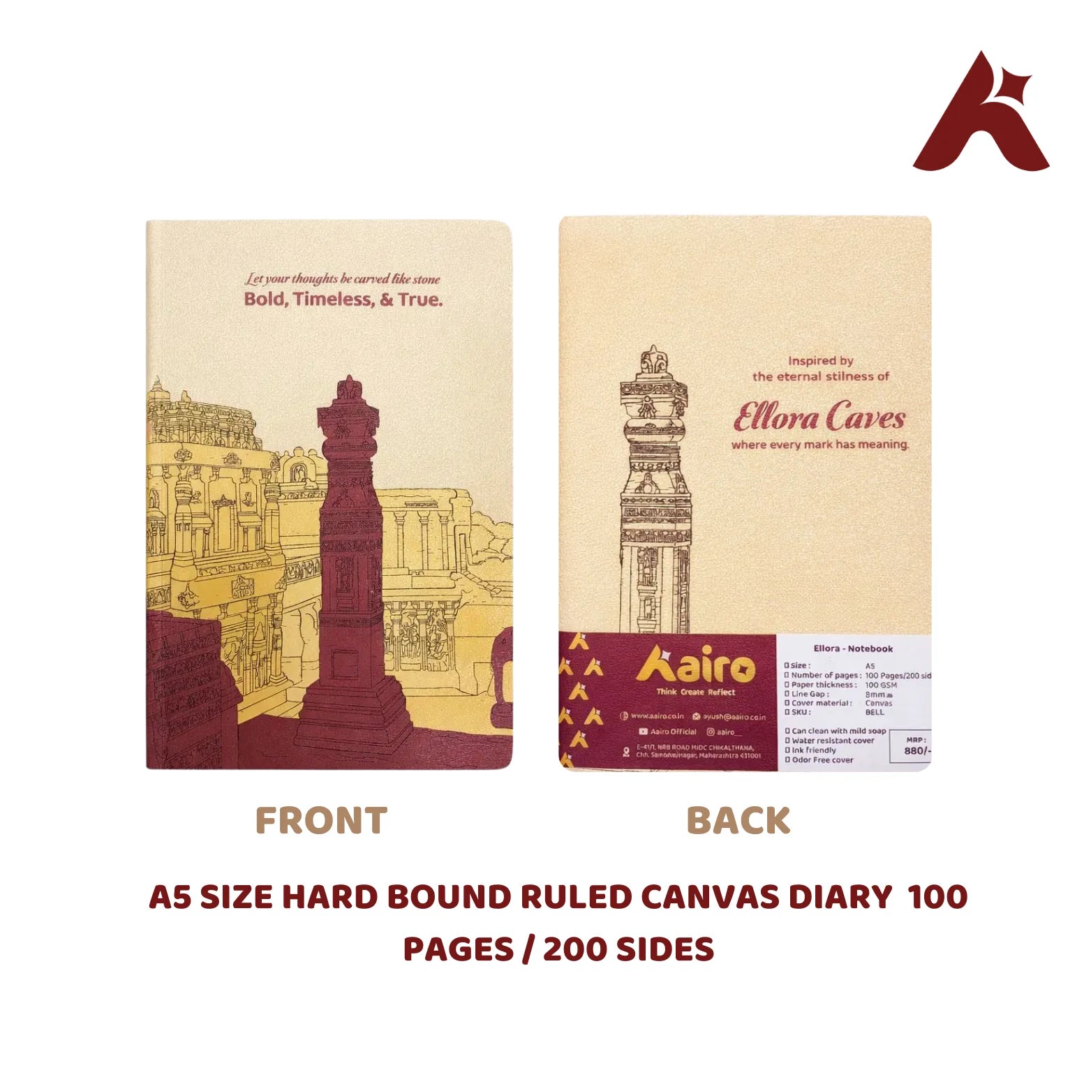 A5 SIZE HARD BOUND RULED CANVAS DIARY NOTEBOOK 100 PAGES / 200 SIDES
