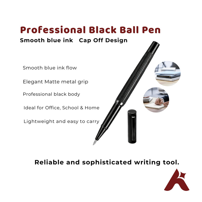 Metal Black Ball Pen With Cap Set Of 5 Pens
