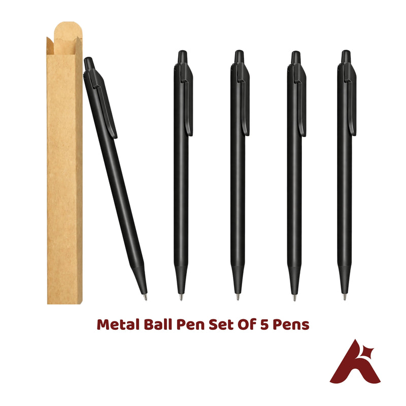 Metal Black Ball Pen Set Of 5 Pens