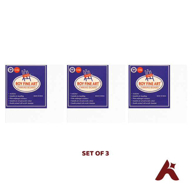 ROY Fine Art Canvas Board 8×8 Inch (20.32 × 20.32 cm) – Set of 3