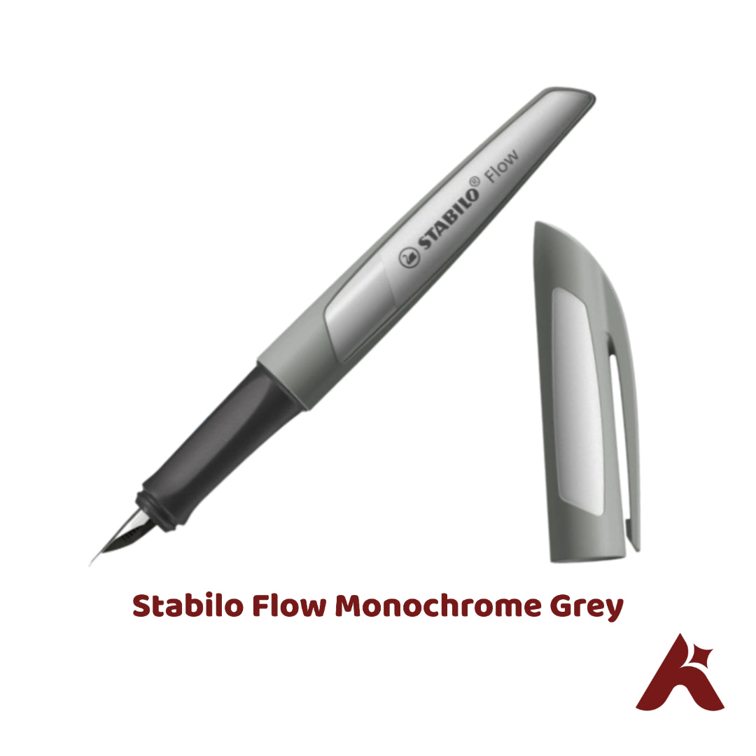 Stabilo Flow Monochrome Grey Fountain Pen | Includes Cartridge & Converter
