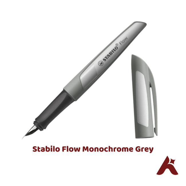 Stabilo Flow Monochrome Grey Fountain Pen | Includes Cartridge & Converter