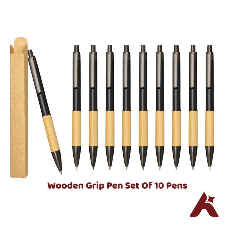 Wooden Grip Pen Set Of 10 Pens