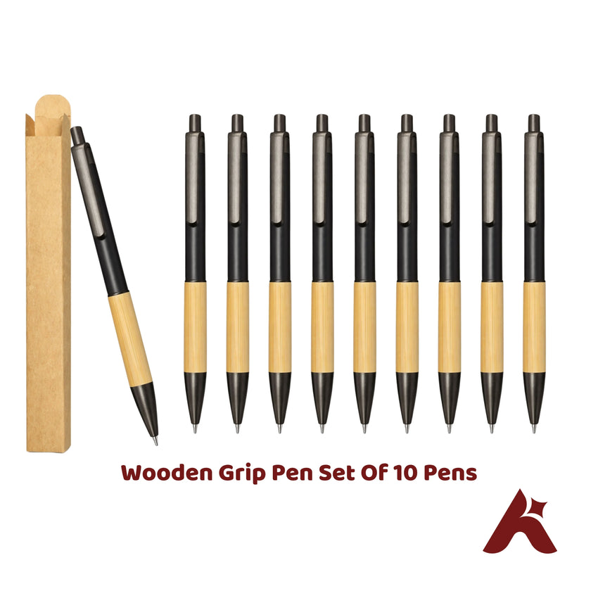 Wooden Grip Pen Set Of 10 Pens